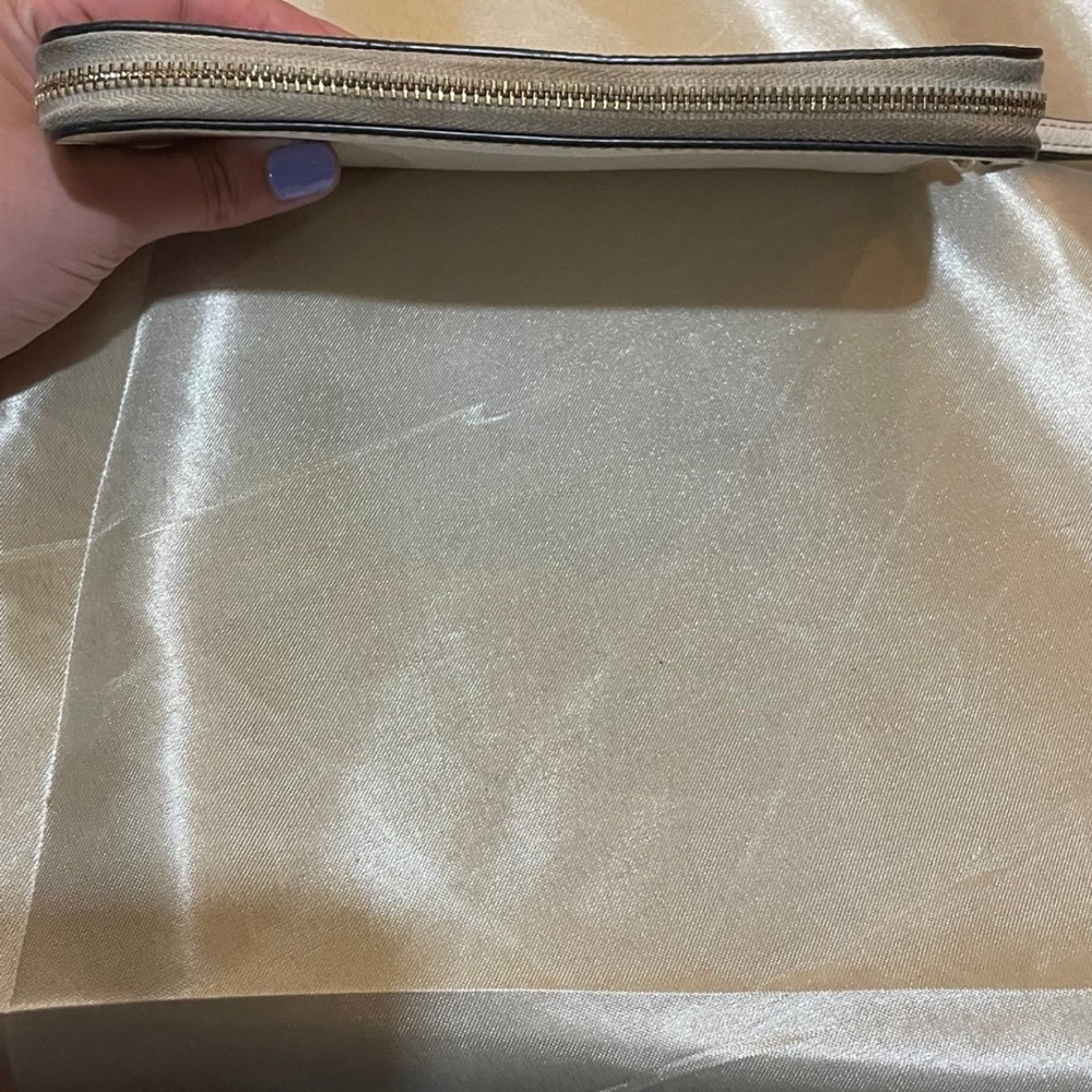 Coach Gold-Logo Pebbled Leather Wristlet in cream color - Picture 9 of 9